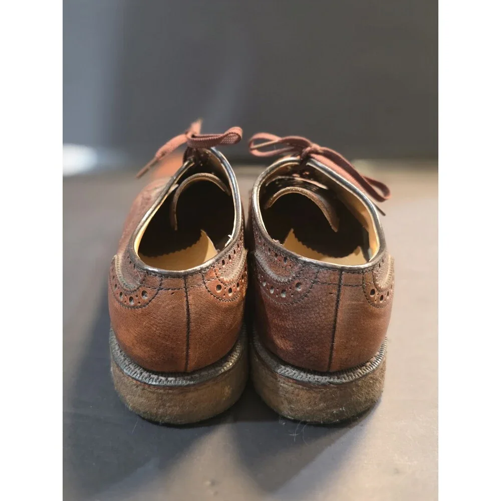Vintage Hanover Imperial Brown Pebbled Leather Cap Toe Brogue Oxfords 10D W909-2